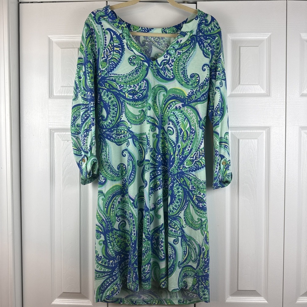 Lilly Pulitzer Rossmore Dress Large Keep It Current Poolside Blue Pima Cotton
